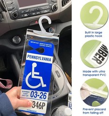 2-Pack Clear Protective Cover for Disabled Parking Placard Hanging Sleeve Holder
