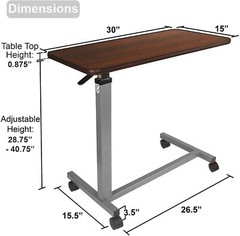 Vaunn Medical Adjustable Bedside Table with Wheels (Hospital and Home Use).