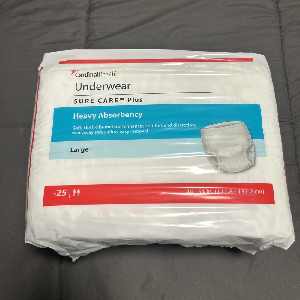 Authentic Cardinal Sure Care Plus Protective Underwear – Size: L, Pack of 25