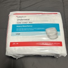 Authentic Cardinal Sure Care Plus Protective Underwear – Size: L, Pack of 25