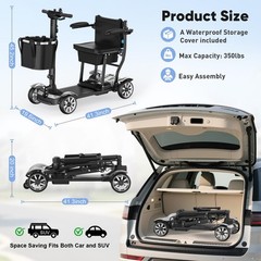 38LBS Foldable 4 Wheel Mobility Scooter for Seniors Lightweight Airline Approved