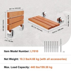 Folding Teak Shower Seat 20in 440lbs Wall Mount