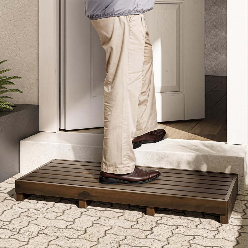 One Step Stool for Elderly (35″ Length) – Acacia Wood High Riser Step Stool w