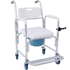 4-in-1 Bedside Commode Shower Chair w/4 Brakes & Casters, Tissue/Crutch Holder