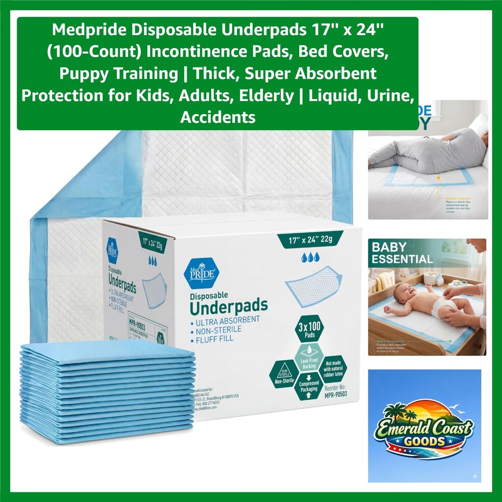 Thick 17“ x 24“ Disposable Underpads – Urine Protection for Kids & Adults