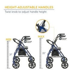 Drive Medical Four Wheel Rollator Rolling Walker with Fold Up Removable Back Sup