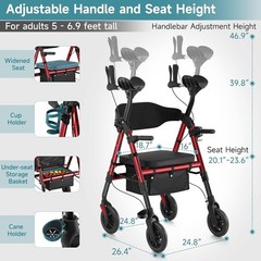 StrollAid Upright Walkers for Seniors, Tall Standing Folding Rolling Walker USA