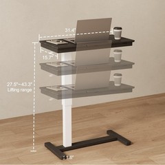 Solid Wood Overbed Bedside Table with Wheels,Tilt Top Hospital Bed Table Adjusta