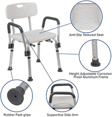 HERCULES Series 300 Lb. Capacity, Adjustable White Bath & Shower Chair with Dept