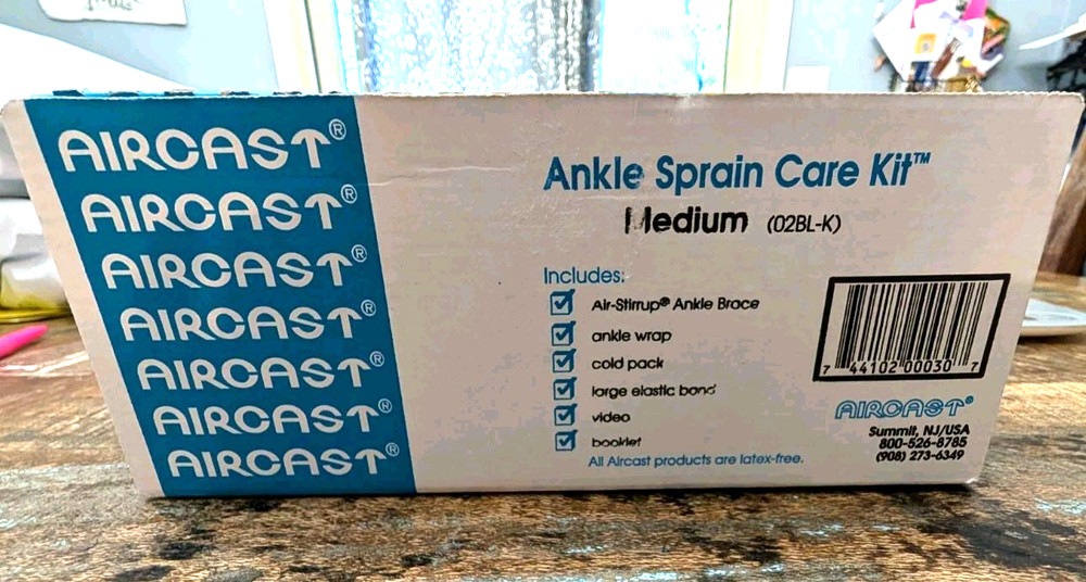 Aircast Ankle Sprain Care Kit M 02BL-K New Sealed Brace Wrap Cold Pack Rehab