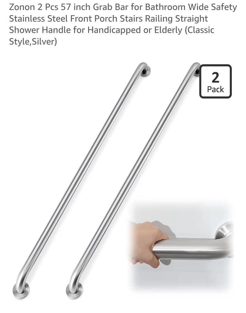 2 Pcs 57 inch Grab Bar for Bathroom Wide Stainless Steel Porch Stairs Shower