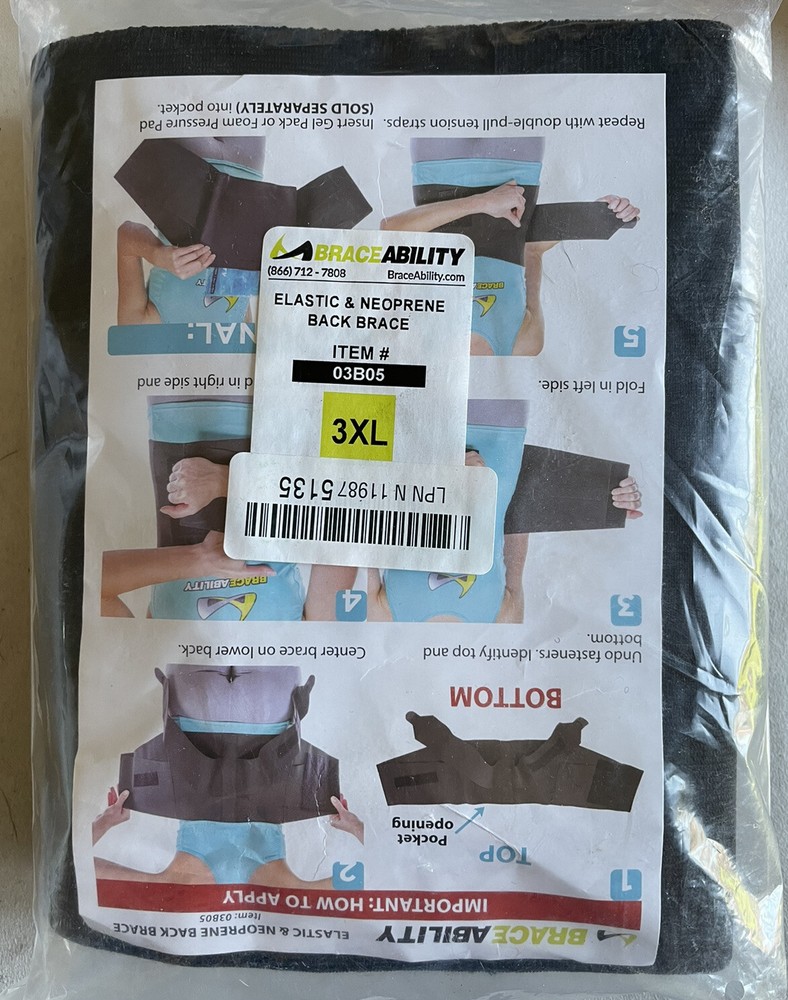 BraceAbility Plus Size Elastic & Neoprene Compression Back Brace Size 3XL