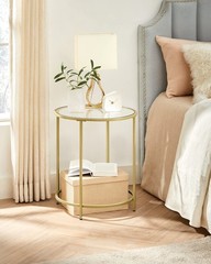 Vasagle Round Side Tables Set Of 2 Glass End Tables Metal Frame Gold Coffee