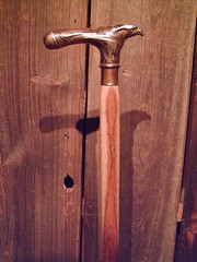 walking cane BRASS EAGLE BODY handle tapered HICKORY wood shaft hard rubber tip