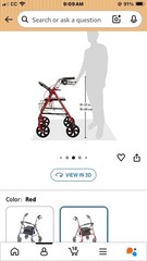 Drive Medical Adjustable Height Rollator with 6 Inches Wheels – Red (RTL10261RD)