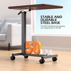 Adjustable Overbed Table with Wheels, Bedside Rolling Table, Pneumatic Height…