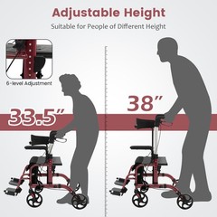 Costway Folding Rollator Walker w/Seat & 8″ Wheels Supports up to 300 lbs Red