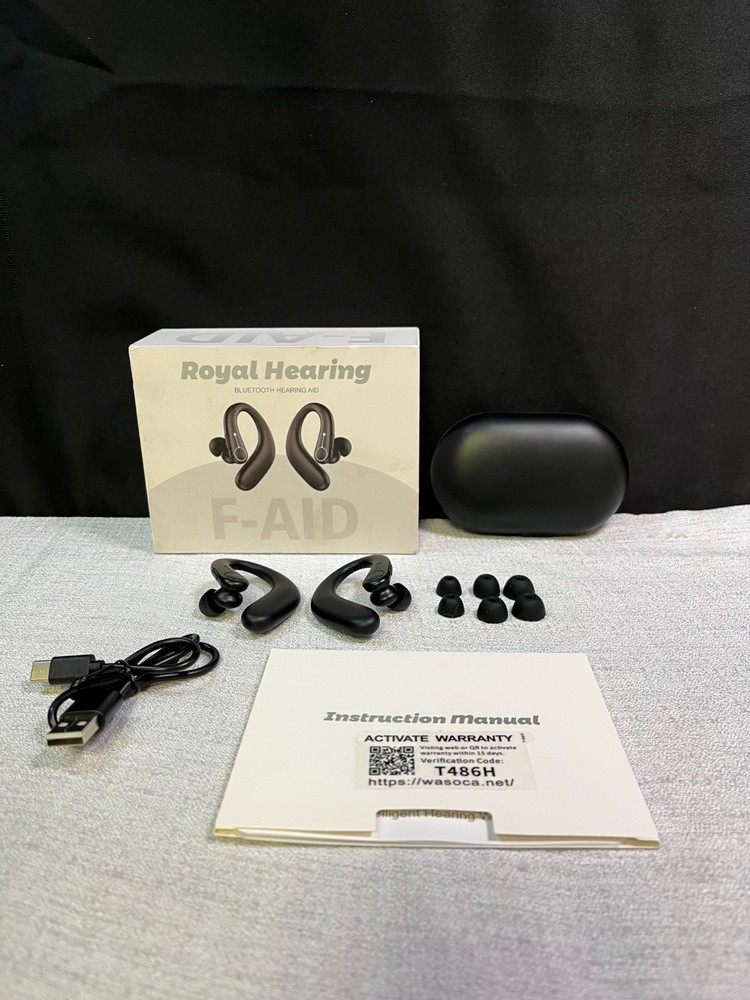Royal Hearing F-Aid Black Noise Cancellation Rechargeable Hearing Aids W/ Manual