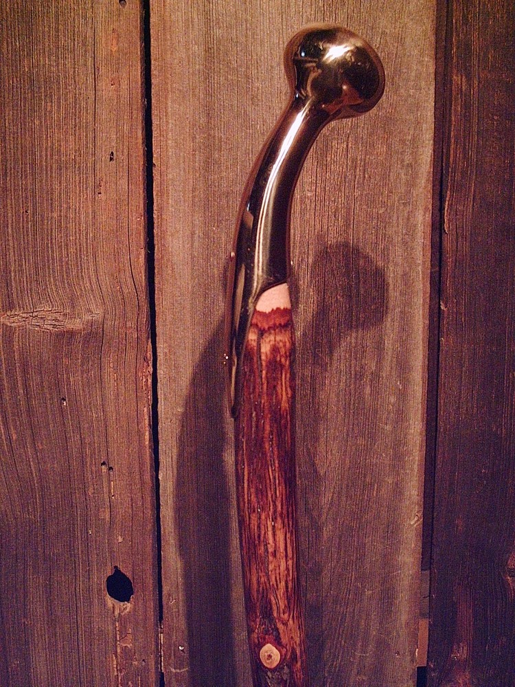 brass HAME handle walking stick natural grown hickory wood shaft made in the USA