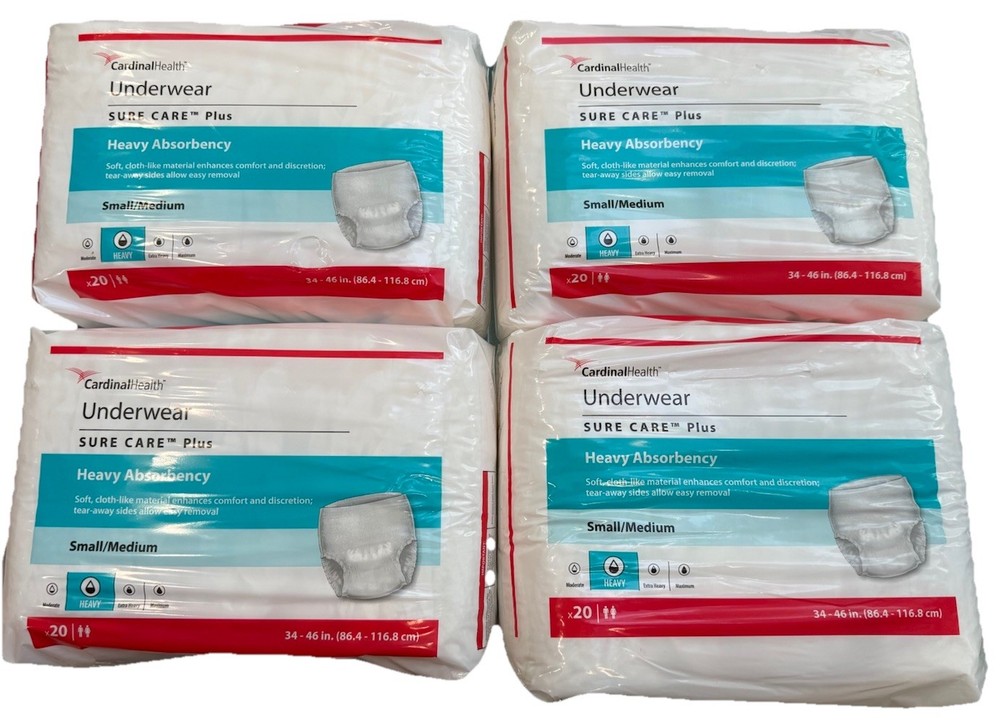 80 BRAND NEW CARDINAL HEALTH UNDERWEAR HEAVY 34”-46” 1605 SMALL/MEDIUM SURE CARE