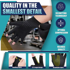 Copper Arthritis Compression Gloves Hand Support Pain Relief Joint Self Care Fin