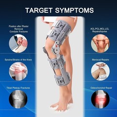 Hinged ROM Knee Brace 32″ Thigh Post Op Immobilizer ACL MCL PCL Support Unisex