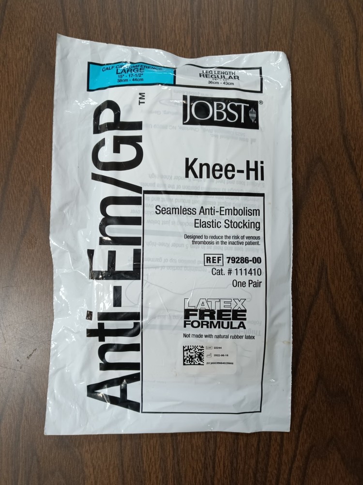 jobst knee-hi ref 79286-00 cat# 111410 latex free large calf reg length stocking