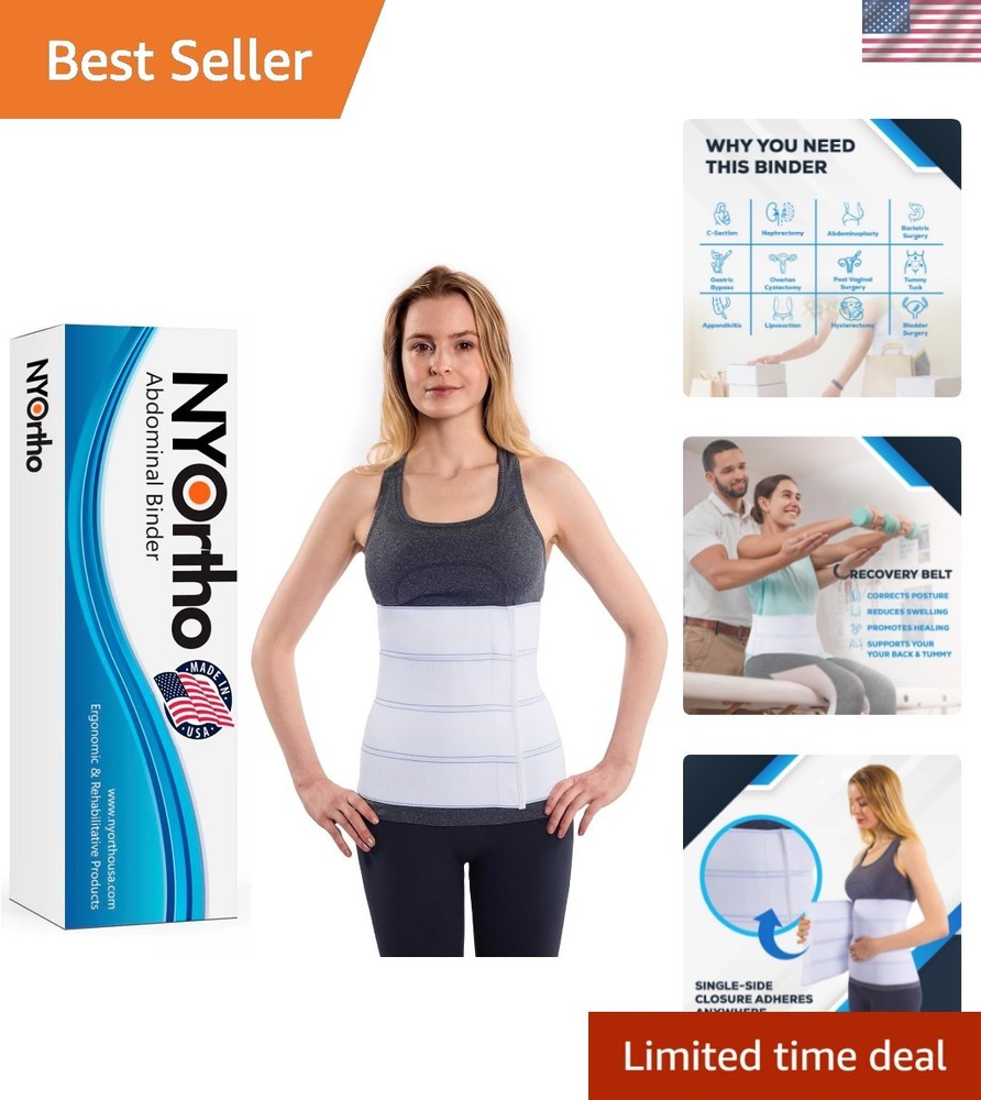 Breathable Adjustable Abdominal Binder – 12″ High Compression Wrap for Recovery