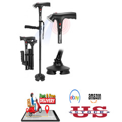 Walking Cane for Seniors, 3-in-1 Folding Cane with Alarm Light, Adjustable