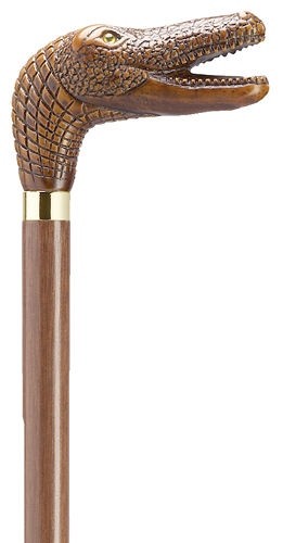 NEW! Made in Italy Brown Alligator Head Hardwood Brown Shaft Walking Cane Stick