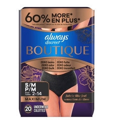 Always Discreet Boutique Women’s Incontinence Underwear, S/M, 20 Count