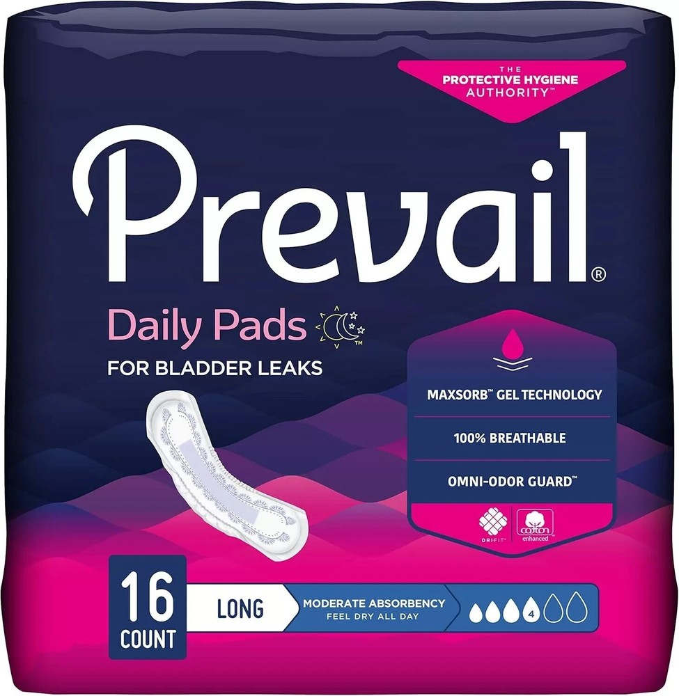 SM Prevail Daily Pads for Bladder Leaks 16 Counts Long #BC-013