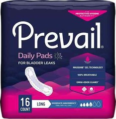 SM Prevail Daily Pads for Bladder Leaks 16 Counts Long #BC-013