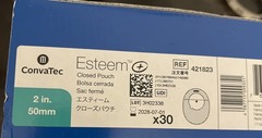 Esteem + 421823 One-Piece Closed Pouch 1 Sealed Box of 30 Exp 2027 2” / 50mm