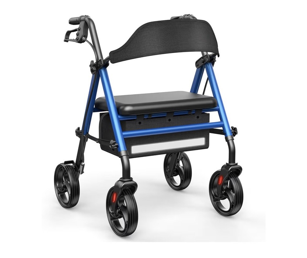 Foldable Rollator Walker w/Seat for Seniors 8“ Big Wheels, 350 lb. Weight, BLUE