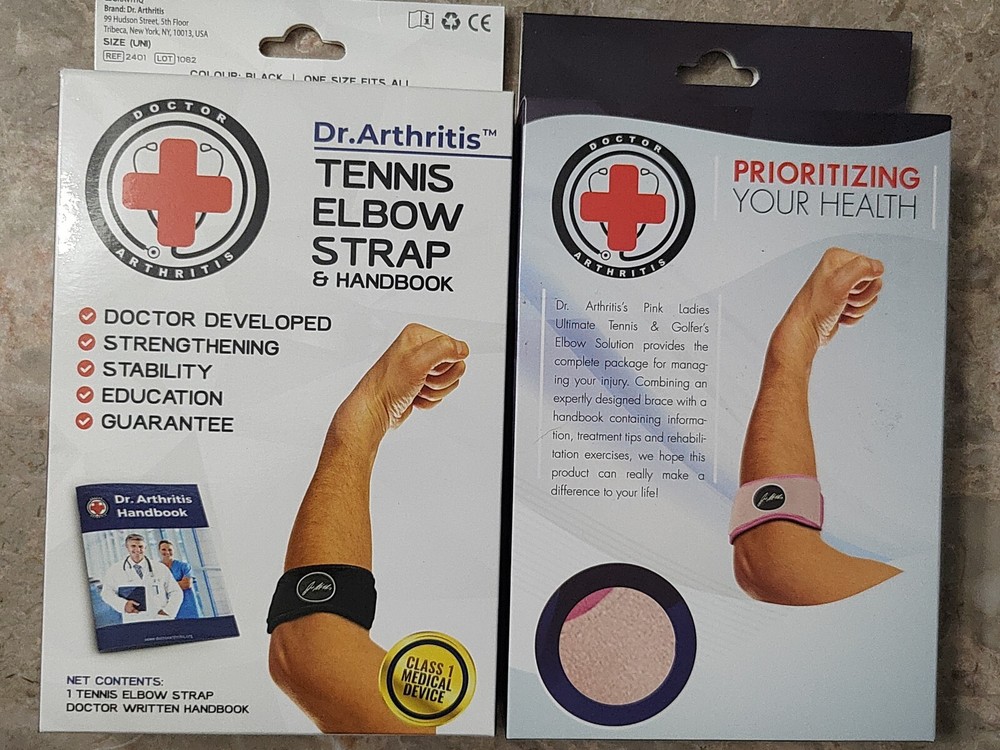 2x Dr. Arthristis Elbow Strap Support Tennis & Golf Left Right Arm Pink Black OS