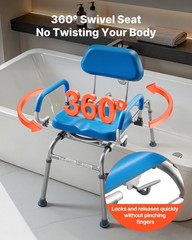 Tub Bench w/ Slide & Swivel: 330lb Alum, 15-Level Height, Lift-Up Arms