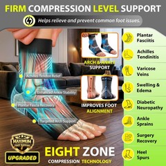 BLITZU Compression Socks for Plantar Fasciitis, Small/Medium (1 Pair), Black