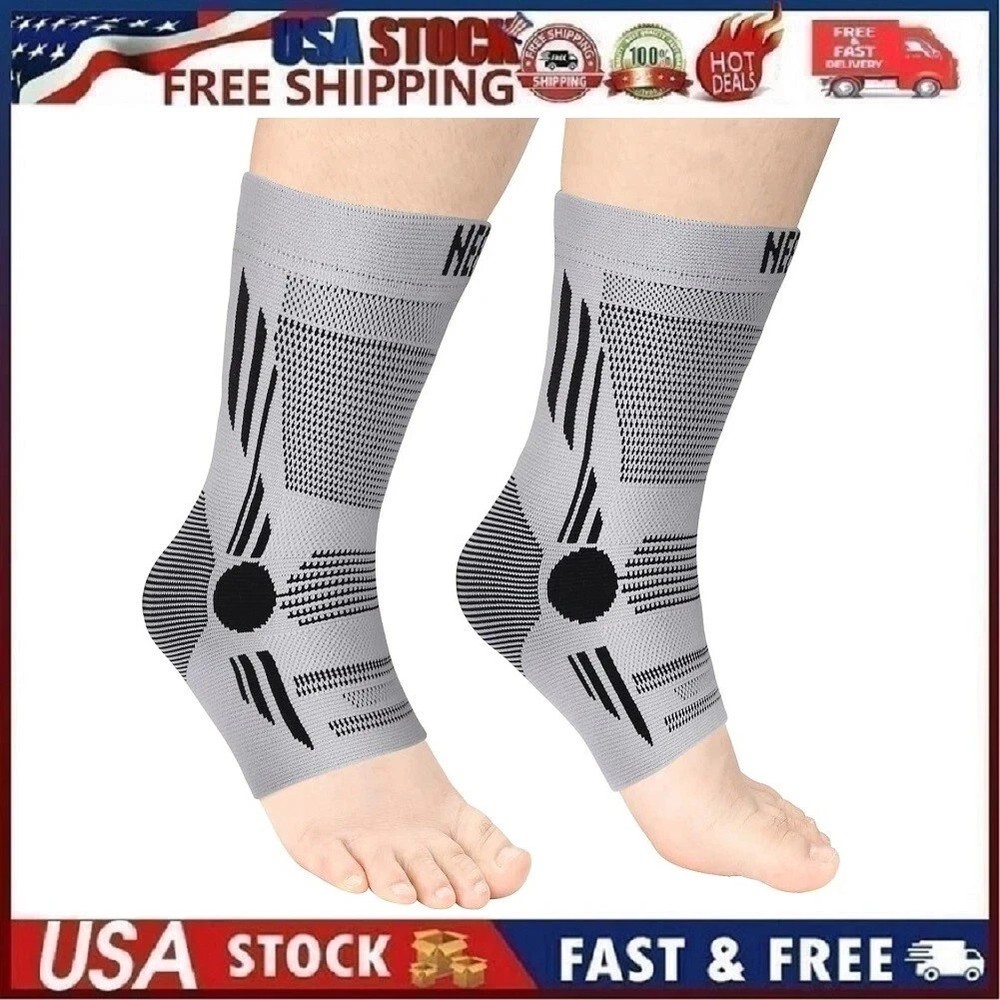 2 PACK – NEENCA Ankle Brace Compression Sleeves – Grey/Black – Small