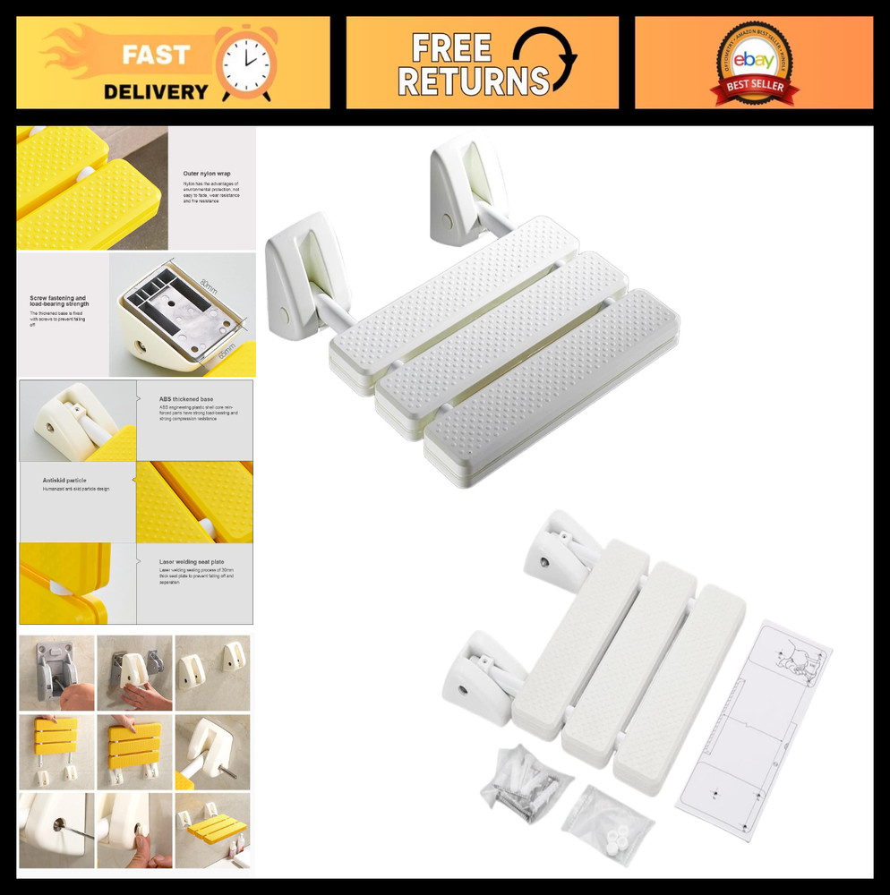 Folding Wall-Mounted Shower Seat, Durable Slip-Proof Bathroom Stool Chair, Space