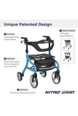 Drive Medical Nitro Sprint Rollator Walker Heavy Duty w/ Seat Blue