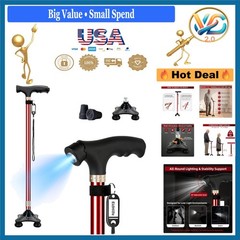 Telescopic Walking Cane with LED Light, Adjustable, Aluminum, Burgundy