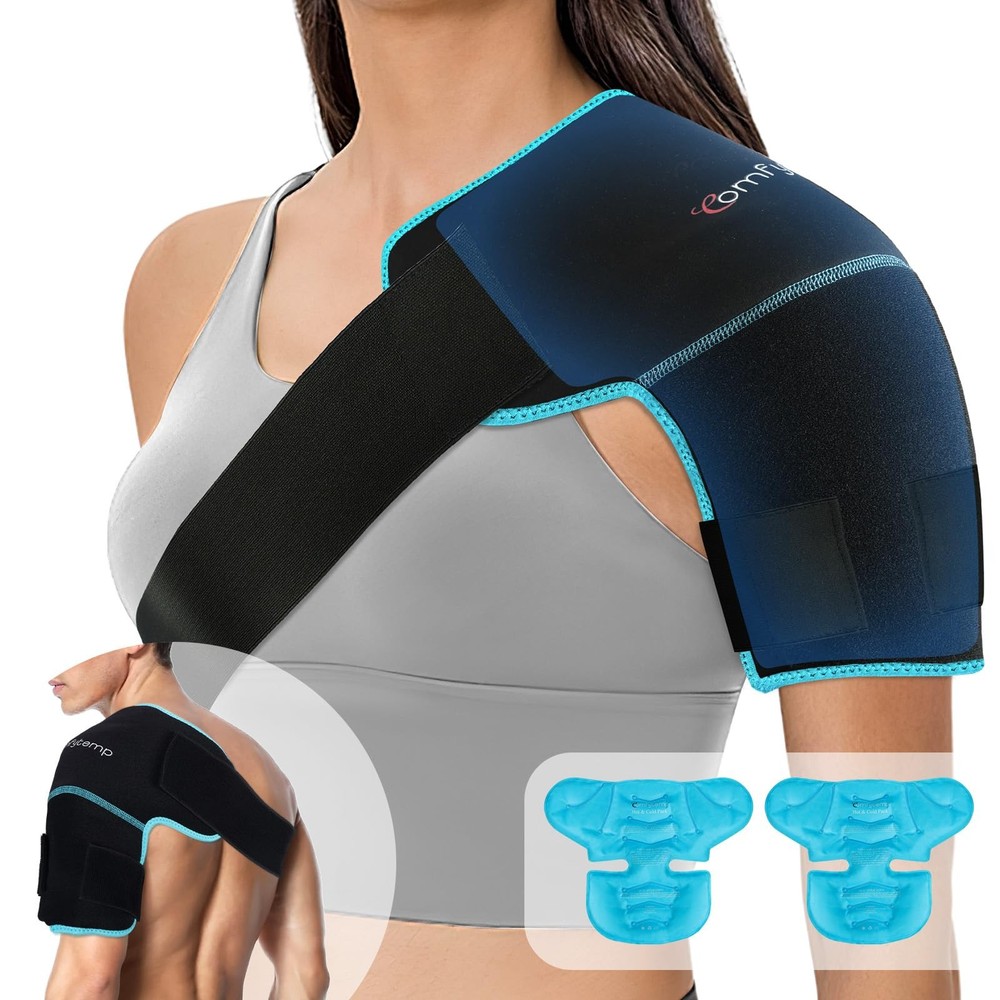 Comfytemp Shoulder Ice Pack Wrap Brace Compression Sleeve S/M, Black