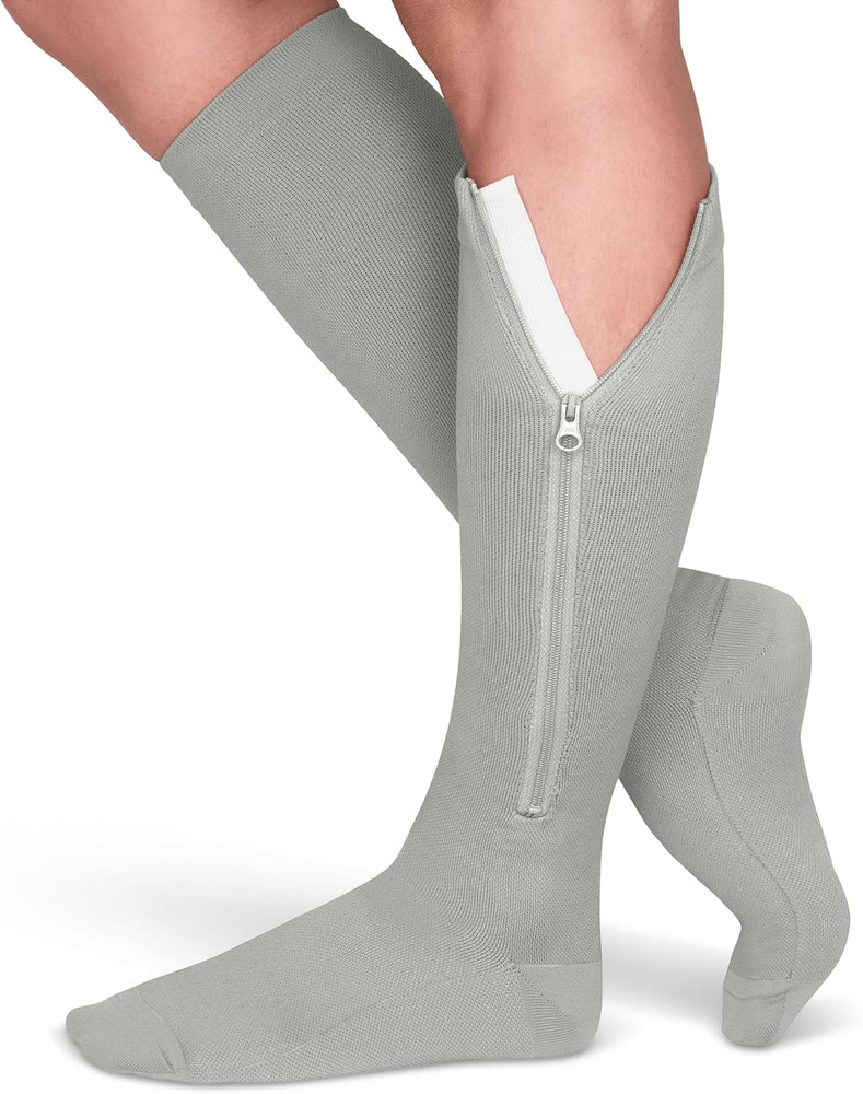 Zipper Large/XL Compression Socks for Men & Women, 20-30Mmhg Closed Toe Graduate