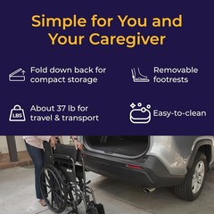 Drive Medical Silver Sport 1 Folding Transport Wheelchair, Lightweight Black