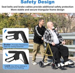 2025 StrollAid 2 In 1 Rollator Walker Transport Chair Heavy Duty 450 Lbs