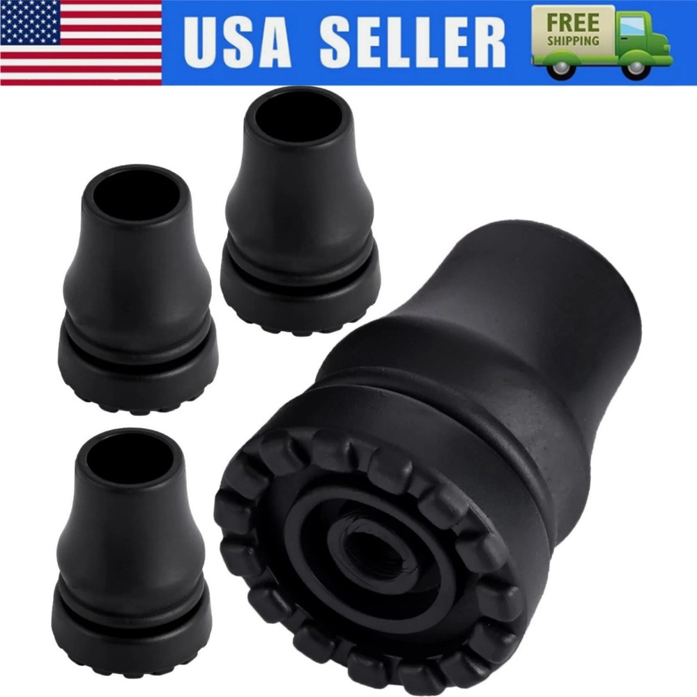 2 Pair Rubber Cane Tips 3/4 Inch Heavy Duty Walking Cane Tips Black Sturdy
