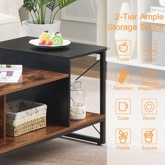 Vecelo Wood 2-Tier Black Coffee Table Storage Shelf For Living Room/Office