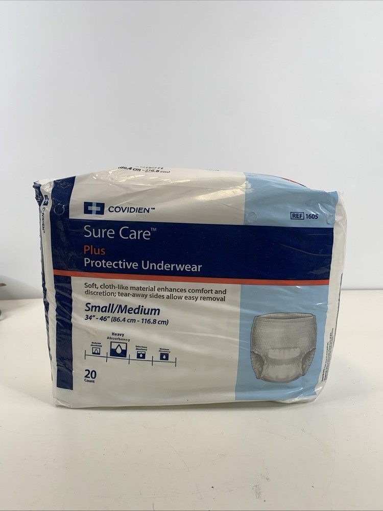 Covidien Sure Care Plus Protective Underwear Am/Med 34”-46” New Ref 1605