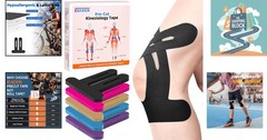 Precut Black Kinesiology Tape for Knees, 10 Pcs, Waterproof & Breathable